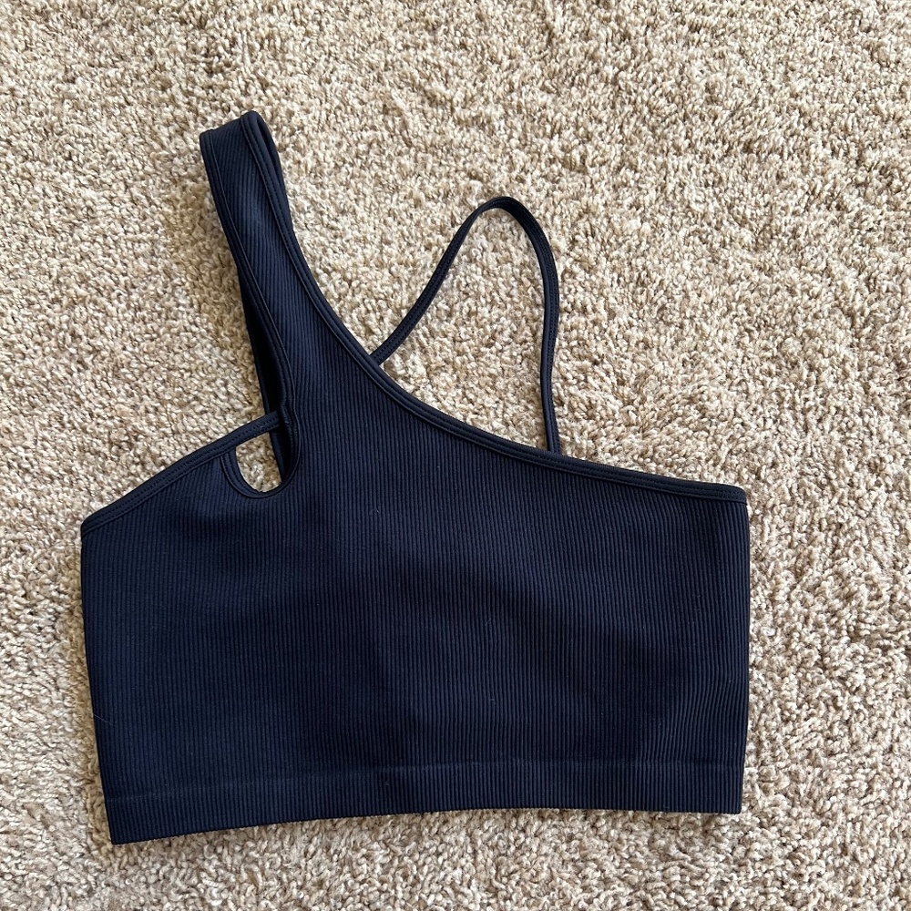 Spiritual Gangster Black One-Shoulder Crop Top